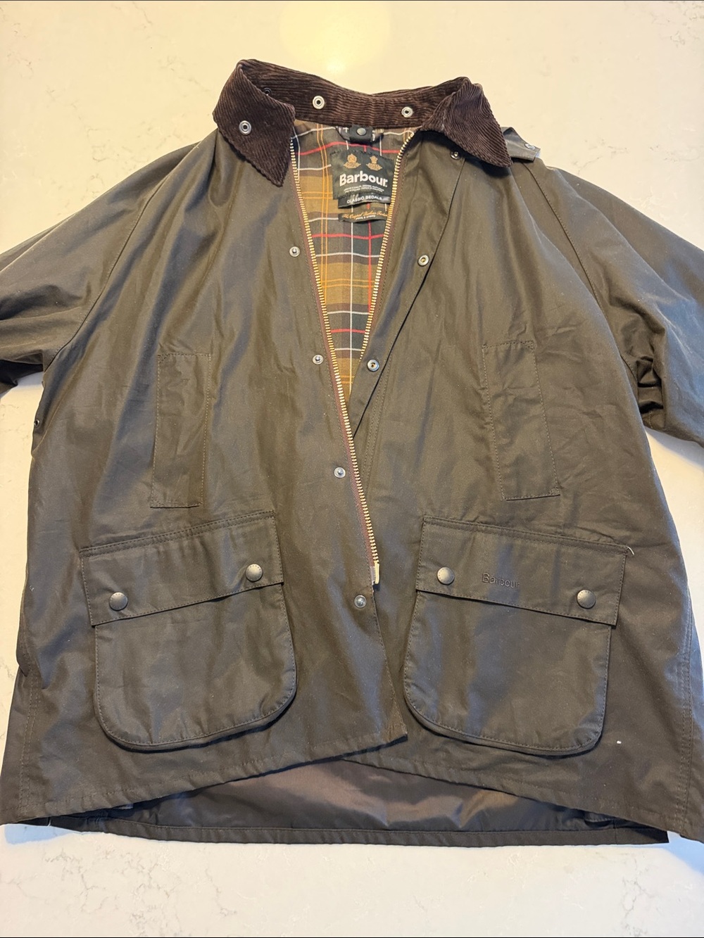 Barbour Bedale Waxed Cotton Field Jacket with Brown Corduroy Collar - worn once